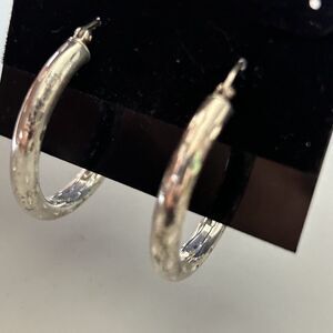 925 Sterling Hoop Earrings Diamond Cut Silver Hollow tube 1.25" 3mm signed AO
